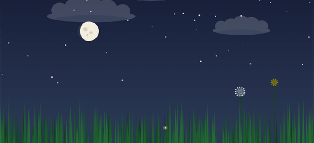 Grass Toucher — an interactive grass simulation in a Chrome extension popup, with a night sky, moon, and dandelions